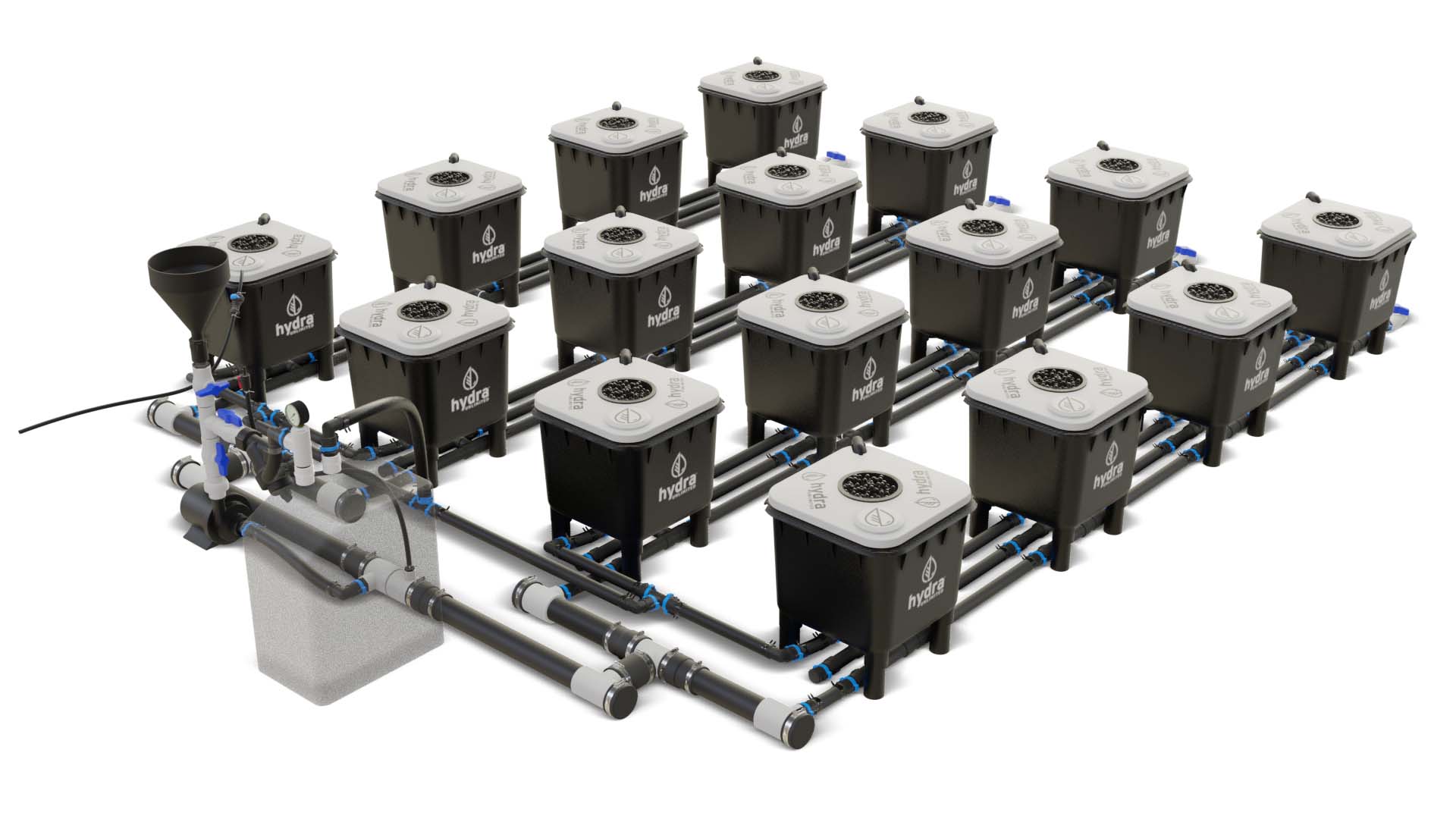 HydraMax 16 bucket, 4 row deep water culture system